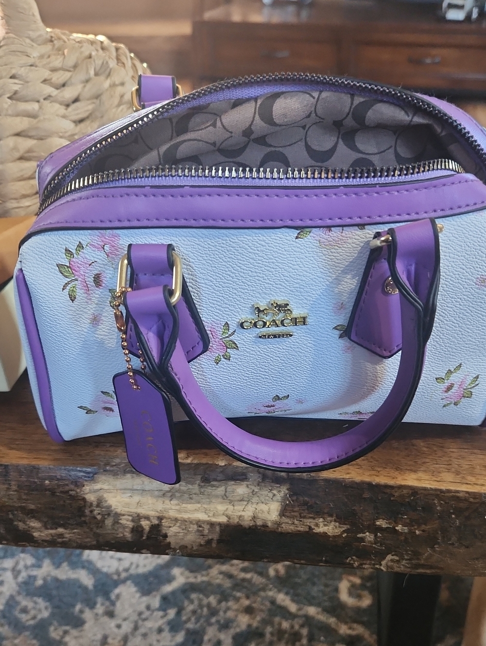 Fashion to Figure White Floral Mini Bag with Purple Trim
